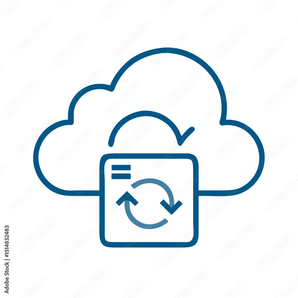 Poster cloud sync icon with refresh arrows and check mark symbol