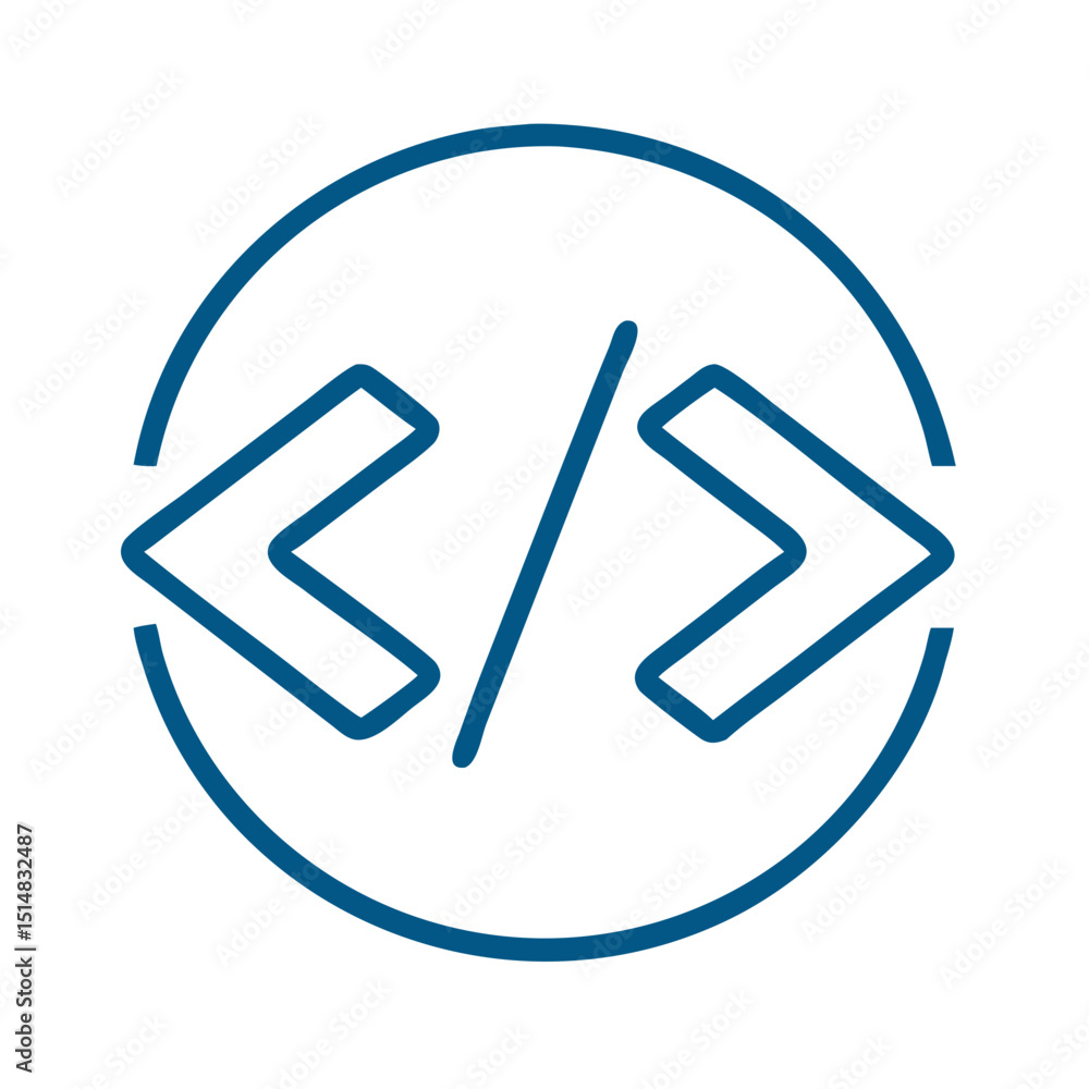 Poster code symbol in minimalist design with blue outline on white background