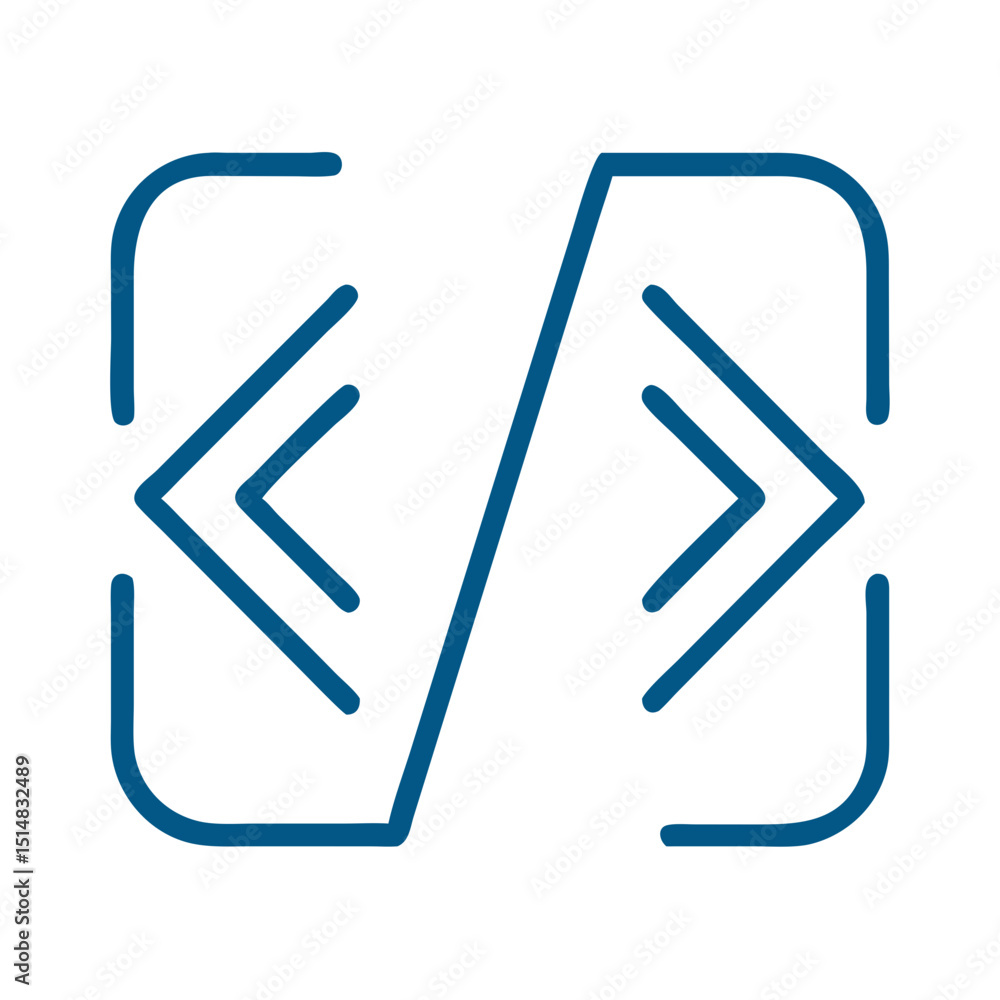 Poster abstract code brackets icon in minimalist line art style
