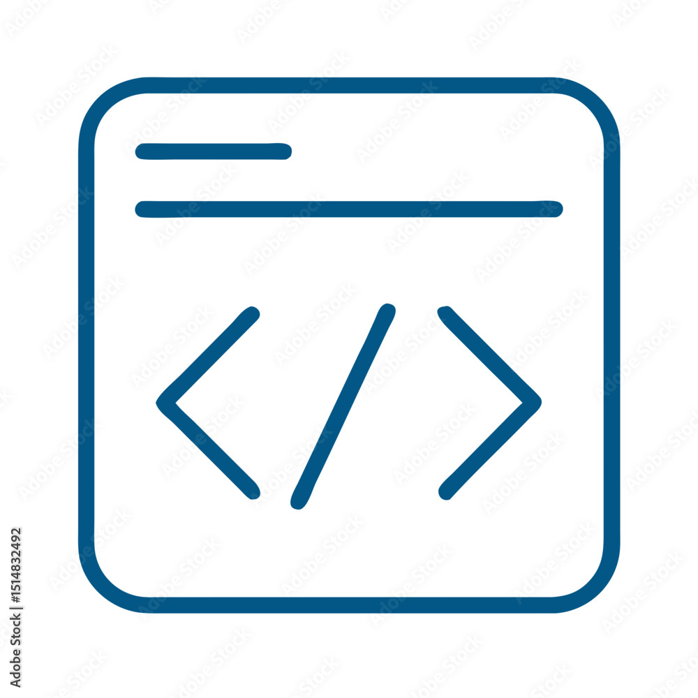 Aufkleber code snippet icon in minimalist design with blue outline style