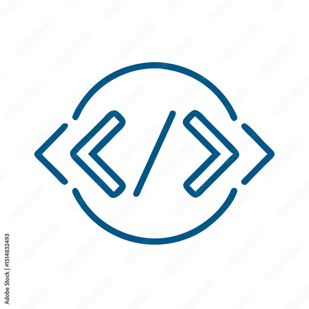 Poster code brackets symbol in blue vector design on white background