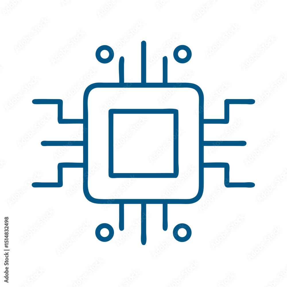 Poster cpu chip line drawing with circuit connections in blue