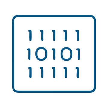 Binary code in blue lines on a white background  