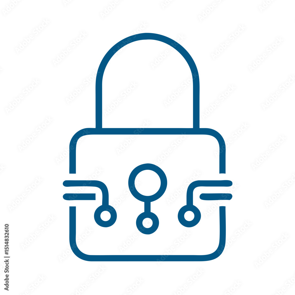 Poster digital security lock with circuit design in simple line art style