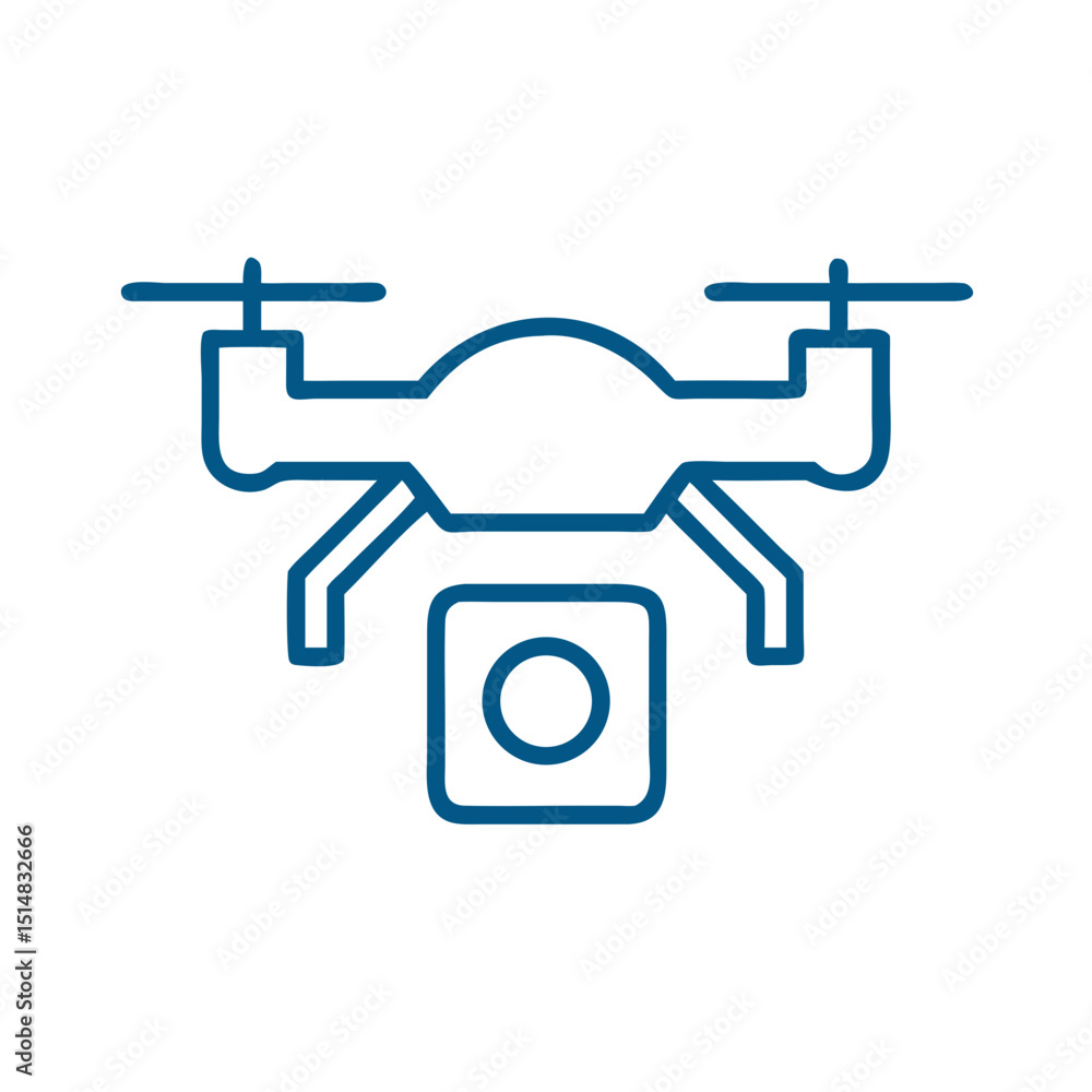 Poster drone with camera in minimalist line design isolated on white