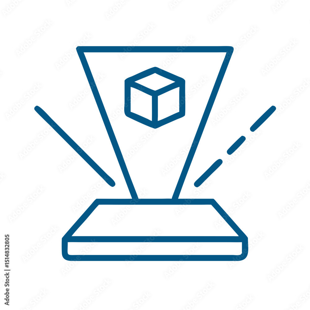 Poster hologram display showcasing a 3d cube model in minimalist design