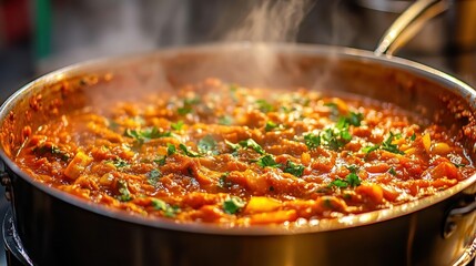 Aromatic curry simmering in a pan