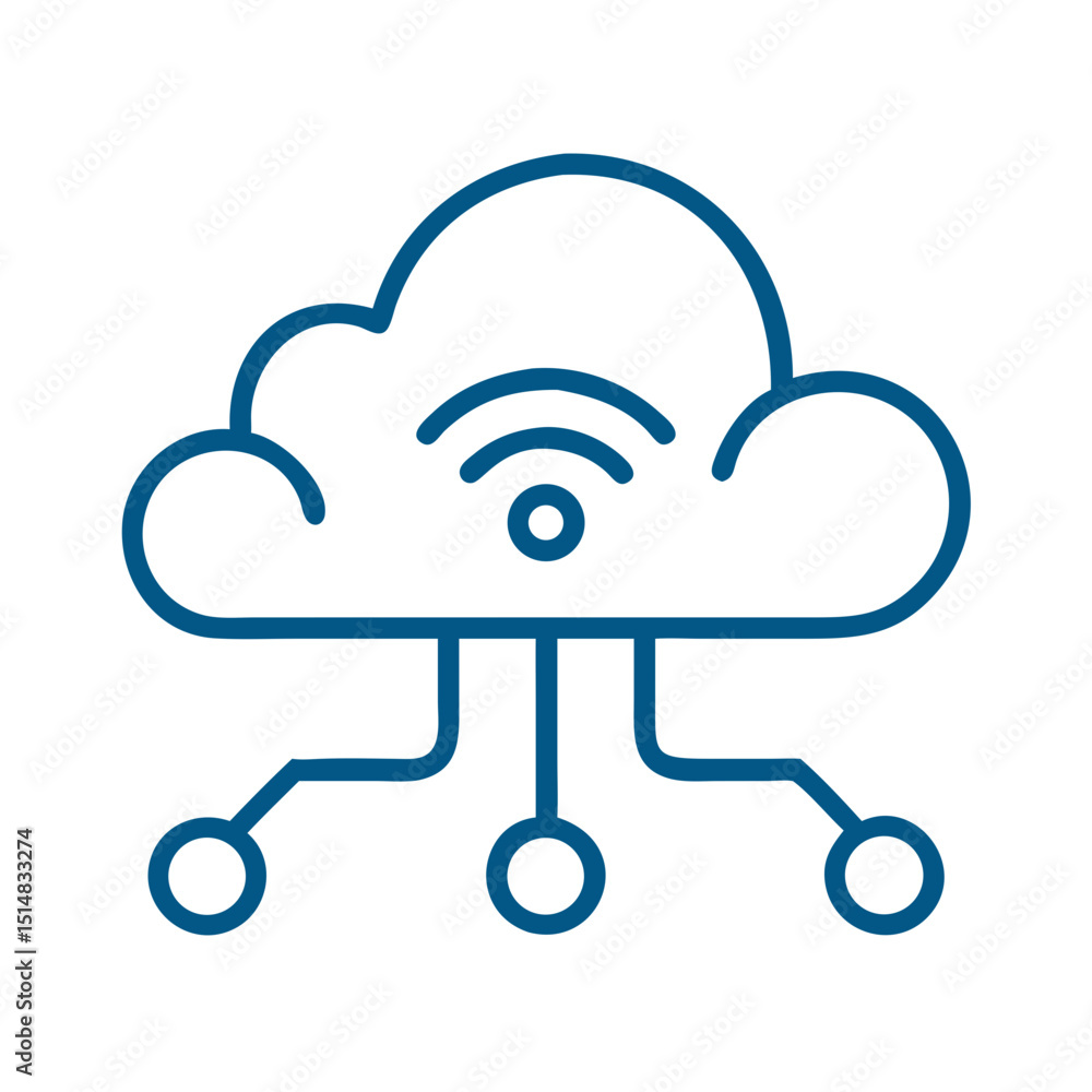 Poster cloud computing icon with network connections and signal waves