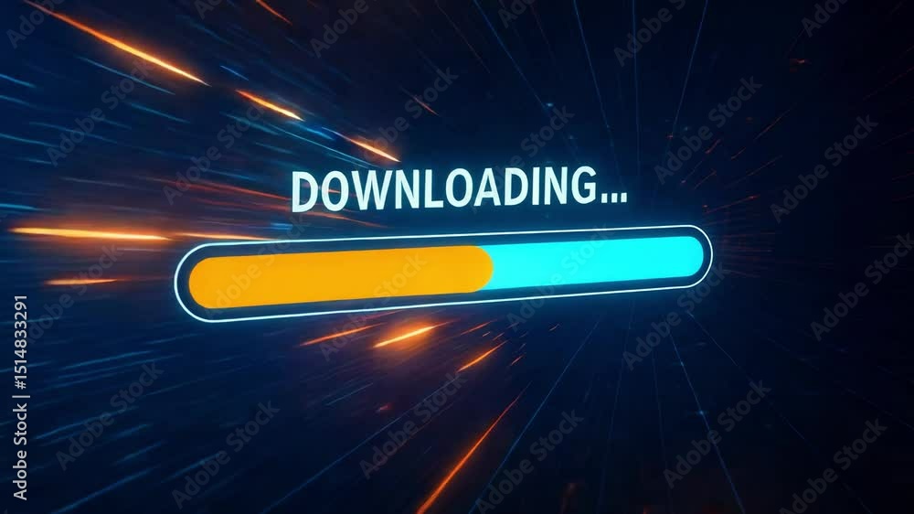 Poster downloading progress: a futuristic representation of digital transfer in a high-tech environment wit