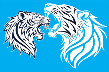 Roaring tiger head silhouette, fierce wild animal graphic.