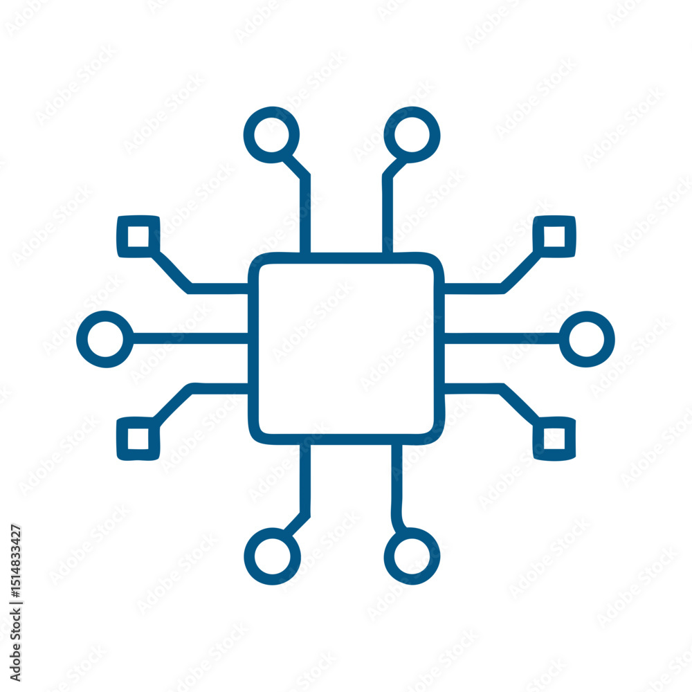 Poster abstract microchip illustration with connecting lines and nodes