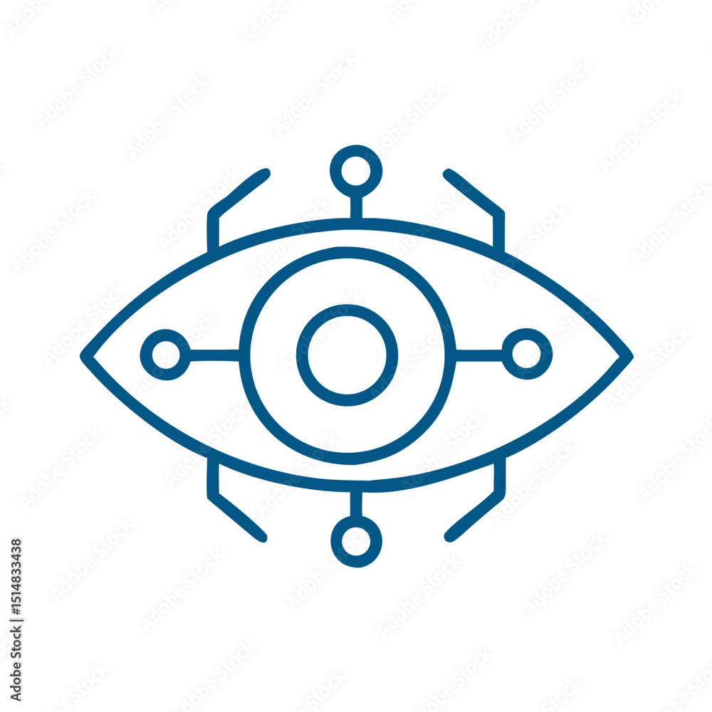 Poster abstract robotic eye design with circuit motifs in blue color