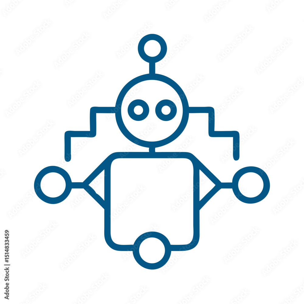 Poster simple line drawing of a robot with circular features and limbs