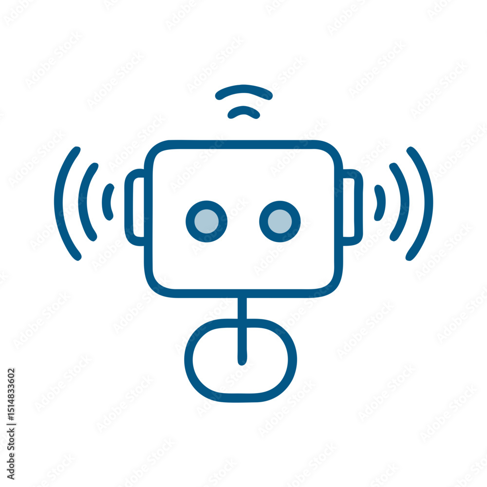 Poster simple robot icon with sound waves in line art style
