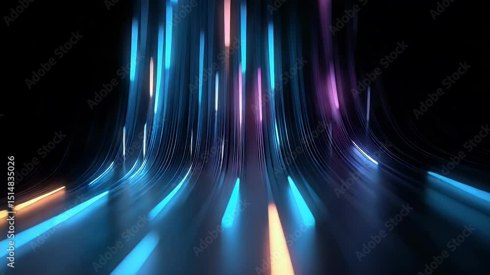Wall mural abstract representation of flowing neon light trails in a dark setting, creating a vibrant atmospher