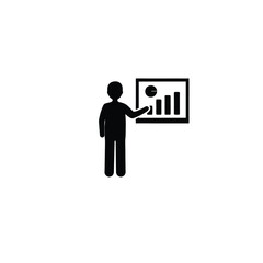 silhouette of person presenting data chart on white background