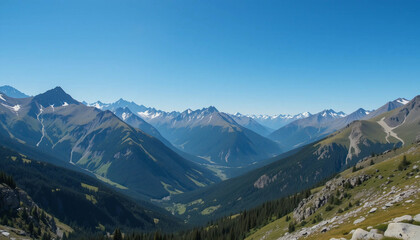 Obraz premium Majestic Mountain Panorama Breathtaking View of Alpine Peaks and Valleys