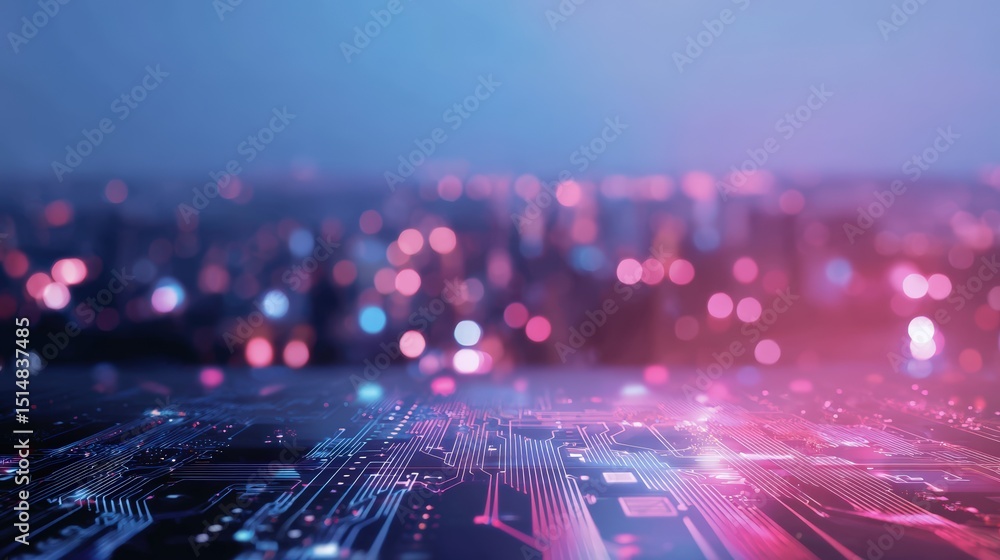 Aufkleber abstract futuristic digital technology background with glowing circuit board patterns and blurred ci