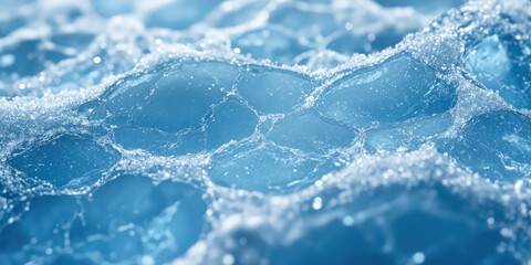 Crystal Blue Ice Texture Close-Up - A highly detailed macro shot of an icy blue surface with intricate crystalline patterns