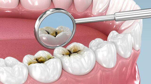 Molar teeth damaged by caries. Medically 3D Animation