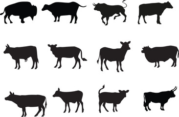 Collection of Cattle and Bovine Silhouettes