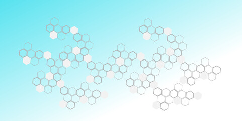 Health care innovation concept. Horizontal header web banner.Modern health care or medical background design. Abstract geometric background with hexagon shapes for medicine, science, chemistry.