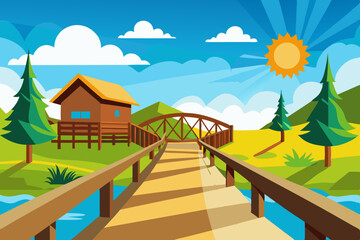 summer landscape with a wooden house