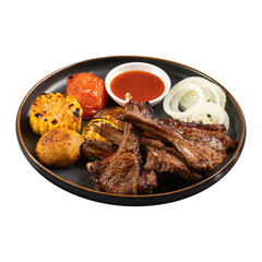 Portion of grilled lamb loin with vegetables 
