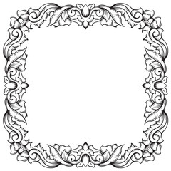 Illustration of floral frame design with black and white vignette