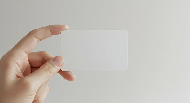 Blank transparent business card mockup in hand ready for your design and branding