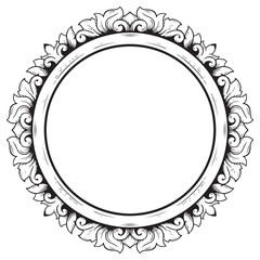 Oriental black and white round frame. Vector decorative design element.