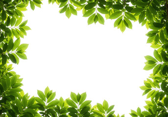 Fresh green leaves frame isolated on transparent background, creating a natural border with vibrant foliage and botanical elements for design and decoration