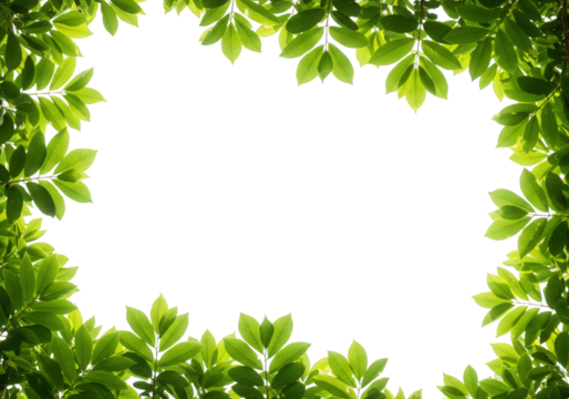 Fresh green leaves frame isolated on transparent background, creating a natural border with vibrant foliage and botanical elements for design and decoration - Powered by Adobe