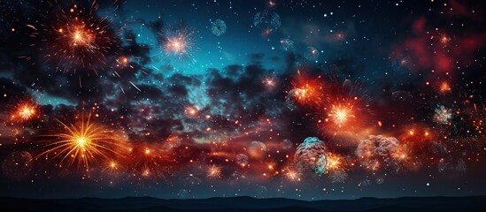 Fototapeta premium Fireworks in the night sky. Cosmic Fireworks