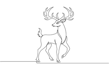 Continuous line drawing of deer horned. Single line illustration of deer or moose. Hunting animal, Elegant Deer Illustration In Continuous Line Style Minimalist Single Stroke Art Drawing.