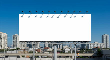 Obraz premium Blank Billboard Mockup in City Skyline Advertise Your Brand Big Advertising Space Urban Landscape