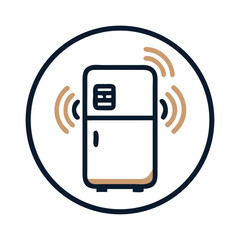 Smart fridge icon with wireless signal lines in IoT style