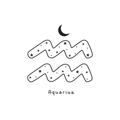 Aquarius zodiac sign with stars and moon, vector art