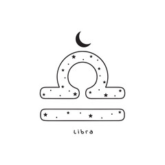 Fototapeta premium Libra zodiac sign with stars and moon, vector art