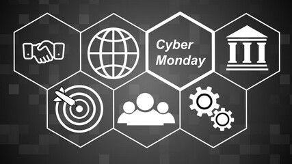 A Cyber Monday concept button on a futuristic ,beautiful abstract wave technology background, white flickering dots on technology background. - Powered by Adobe