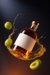 Glass bottle splash with fresh fruit
