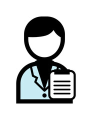 白衣を着てカルテを持つ人のシンプルなカラーイラストアイコン