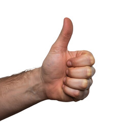 Close-Up of Caucasian Hand Giving Thumbs Up on transparent background