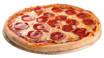 Classic Pepperoni Pizza Isolated on White Background with Golden Crust