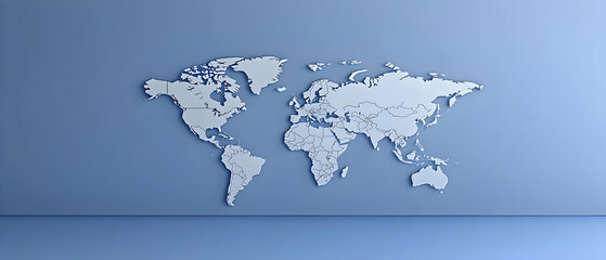 Simple White World Map On Light Blue Wall