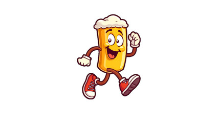 International Beer Day, Funny Cartoon Beer glasses Design Featuring  Cheerful Character Running Retro Groovy Style, Isolate On Transparent Background Cut Out, National Beer Day Concept 