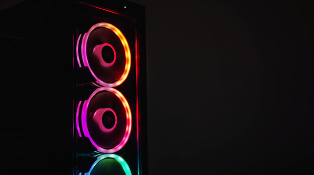Sleek Custom Gaming PC Close-Up Showcasing Vibrant RGB Lighting Illuminating High-Performance Internal Components Including GPU, Cooler, and Motherboard in Modern Build