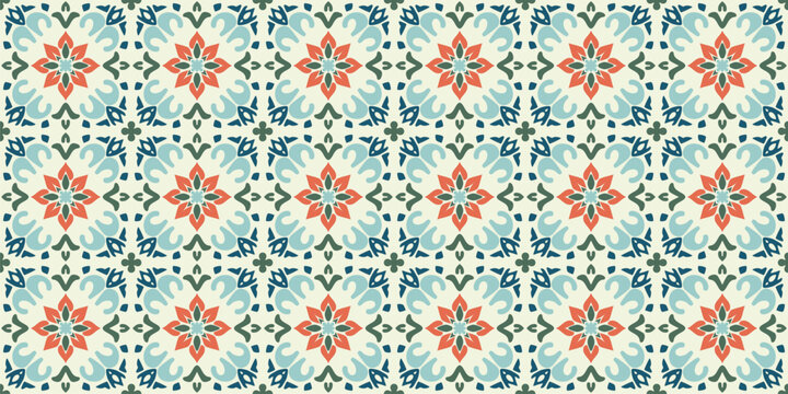 Vector seamless pattern in ethnic folk style. Abstract colorful floral geometric ornament with indian, indonesian, thai, mexican motifs. Moroccan, turkish, oriental inspired background. Elegant design
