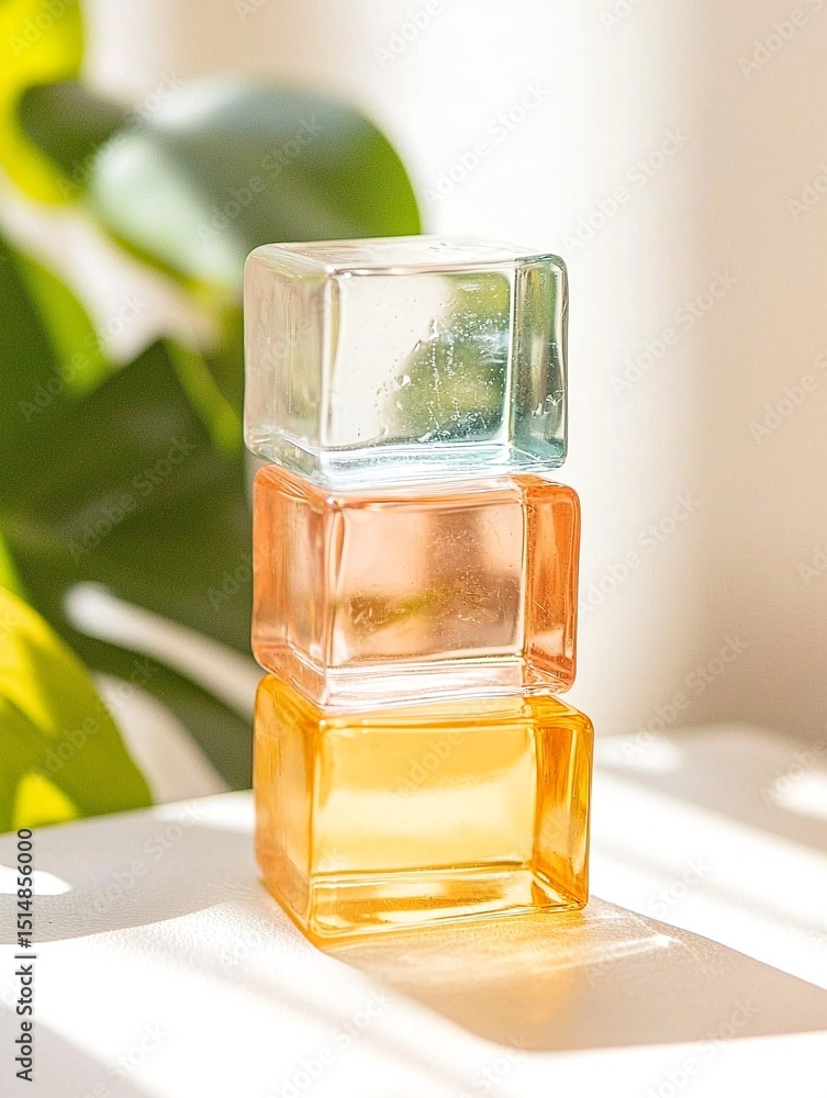 Poster Stacked Transparent Cubes with Color Variations on White Background
