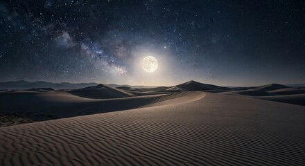 Desert Moon And Starry Night Sky Beauty
